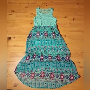 Teal tribal halter flowly dress